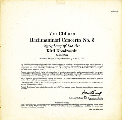 Sergei Vasilyevich Rachmaninoff - Van Cliburn, Symphony Of The Air, Kiril Kondrashin : Concerto No. 3 (LP, Album, Mono)