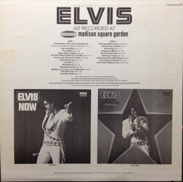 Elvis Presley : Elvis As Recorded At Madison Square Garden (LP, Album, Roc)