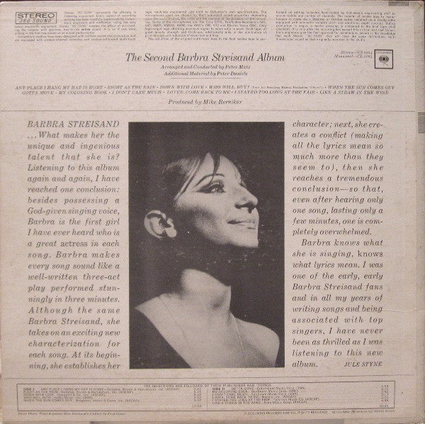 Barbra Streisand : The Second Barbra Streisand Album (LP, Album)