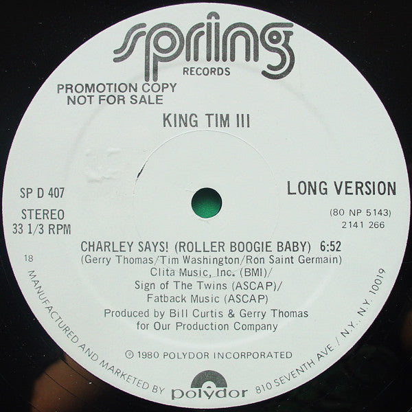 King Tim III : Charley Says! (Roller Boogie Baby) (12", Promo)