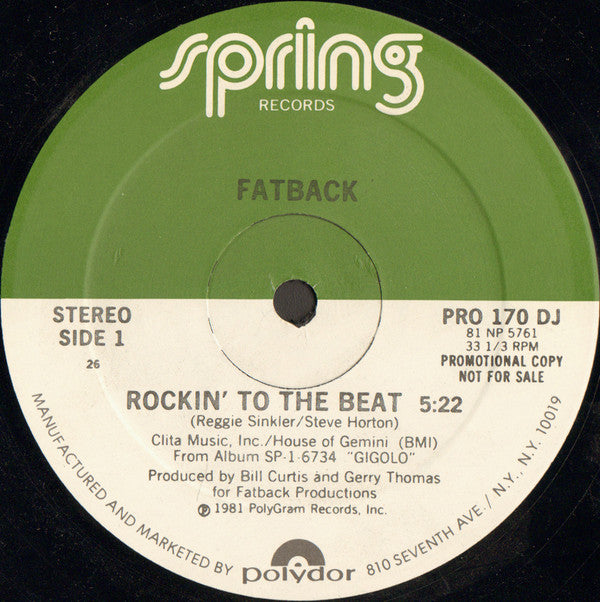 The Fatback Band : Rockin' To The Beat (12", Promo)