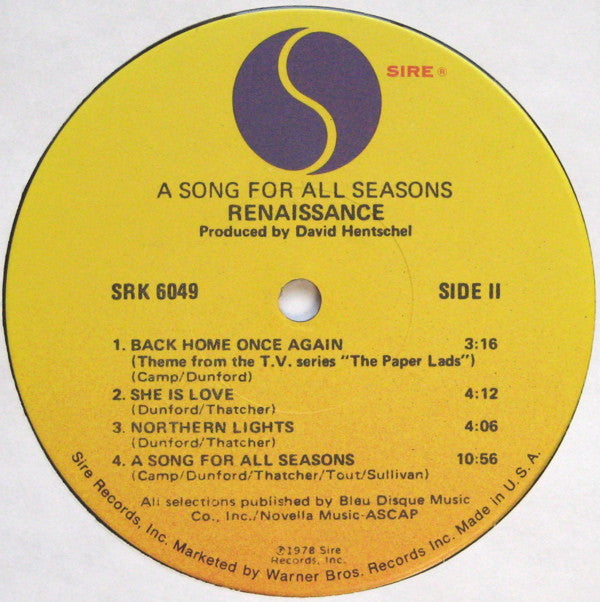 Renaissance (4) : A Song For All Seasons (LP, Album)