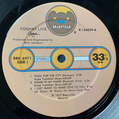 Foghat : Live (LP, Album, Club, Ind)