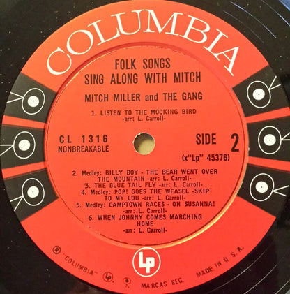 Mitch Miller And The Gang : Folk Songs Sing Along With Mitch (LP, Album, Mono, Gat)