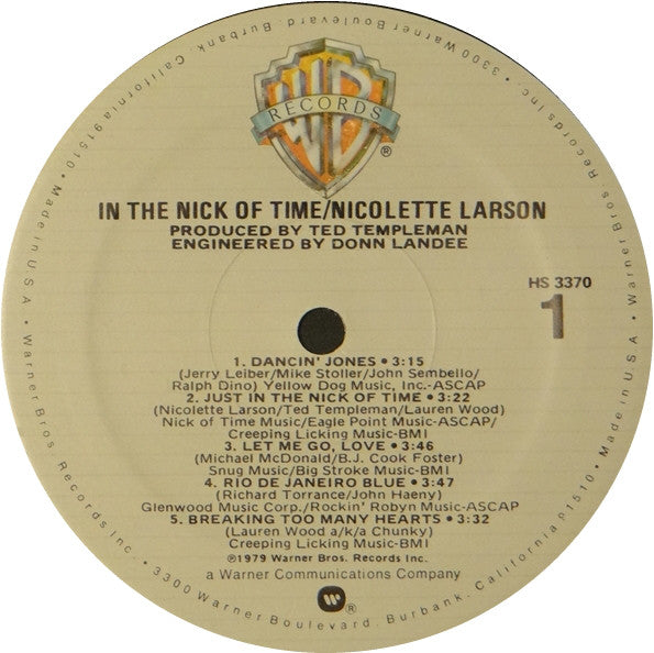 洋楽 Nick The Record 2LP Buy Nicolette Larson : In The Nick Of Time (LP, Album, Mon) Online