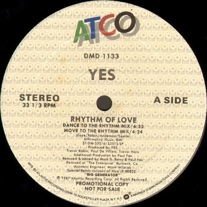 Yes : Rhythm Of Love (12", Single, Promo)