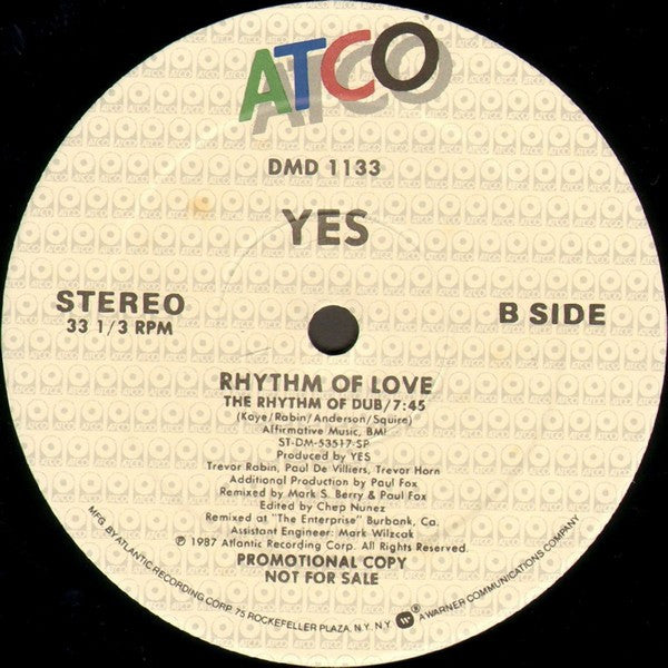 Yes : Rhythm Of Love (12", Single, Promo)