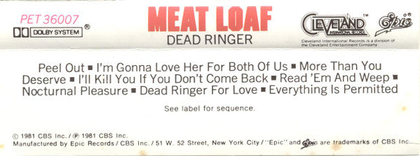 Dead Ringer［カセット］ Buy Meat Loaf : Dead Ringer (Cass, Album, Gre) Online for a great