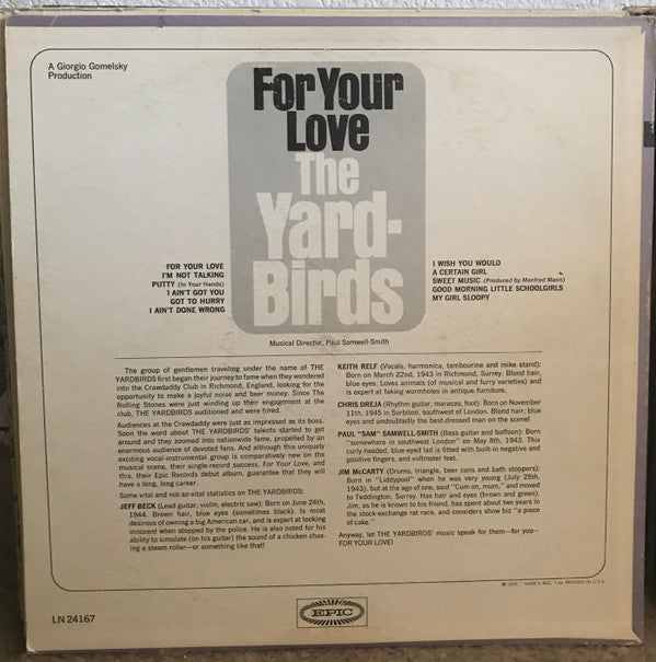 The Yardbirds : For Your Love (LP, Album, Mono, Pit)