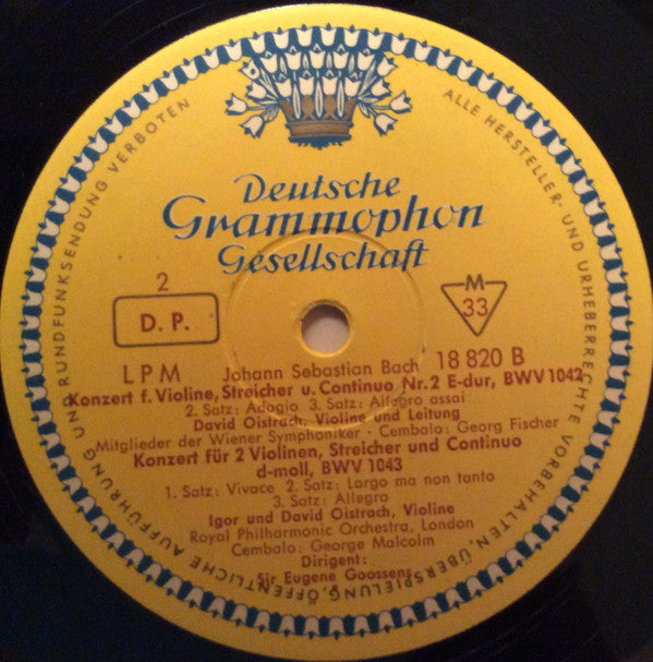 Johann Sebastian Bach, David Oistrach, Igor Oistrach : Violinkonzert In A-moll Und E-Dur / Konzert Für Zwei Violinen In D-moll (LP, Mono)