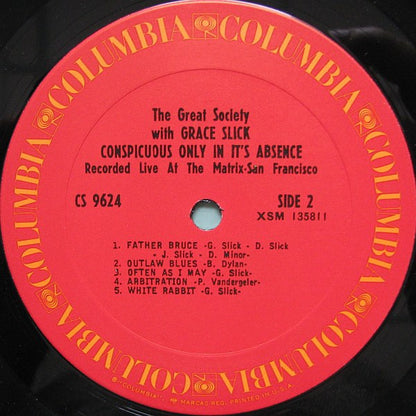 The Great Society With Grace Slick : Conspicuous Only In Its Absence (LP, Album, RE)