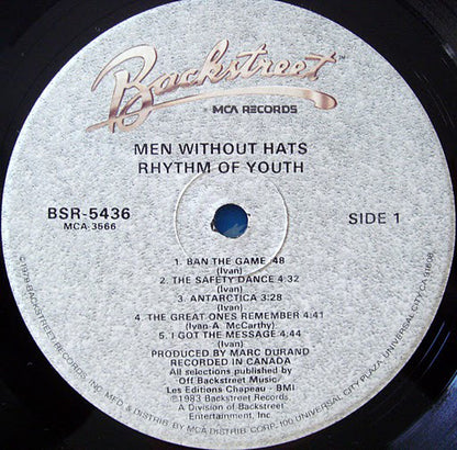 Men Without Hats : Rhythm Of Youth (LP, Album, RE, Pin)