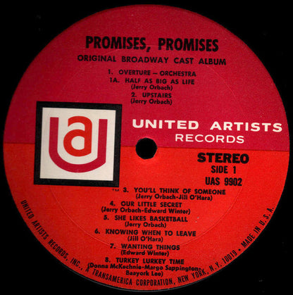 Burt Bacharach , Lyrics By Hal David / Starring Jerry Orbach, Jill O'Hara, Edward Winter , Presented By David Merrick (2) : Promises, Promises (Original Broadway Cast Album) (LP, Album)