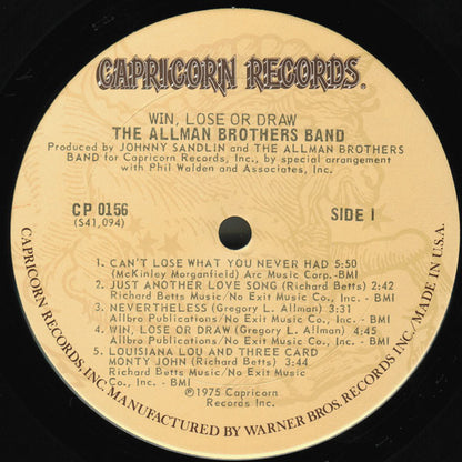 The Allman Brothers Band : Win, Lose Or Draw (LP, Album, Ter)