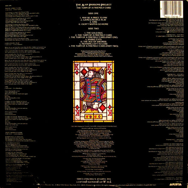 The Alan Parsons Project : The Turn Of A Friendly Card (LP, Album, Ter)