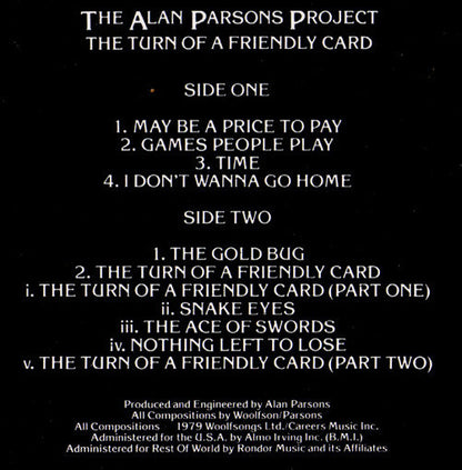 The Alan Parsons Project : The Turn Of A Friendly Card (LP, Album, Ter)