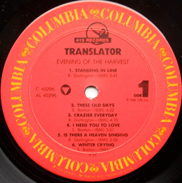 Translator (3) : Evening Of The Harvest (LP, Album, Pit)