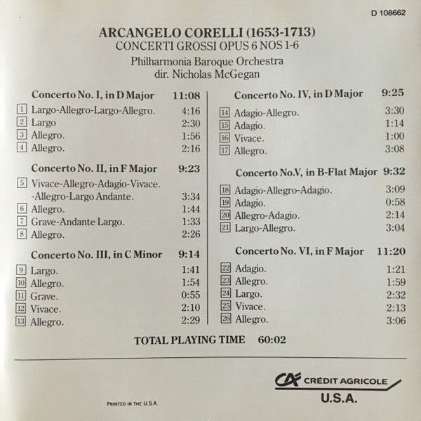 Arcangelo Corelli - Philharmonia Baroque Orchestra, Nicholas McGegan : Concerti Grossi Op. 6 1-6 (CD, Album, Club, BMG)