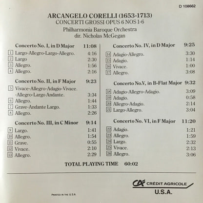 Arcangelo Corelli - Philharmonia Baroque Orchestra, Nicholas McGegan : Concerti Grossi Op. 6 1-6 (CD, Album, Club, BMG)