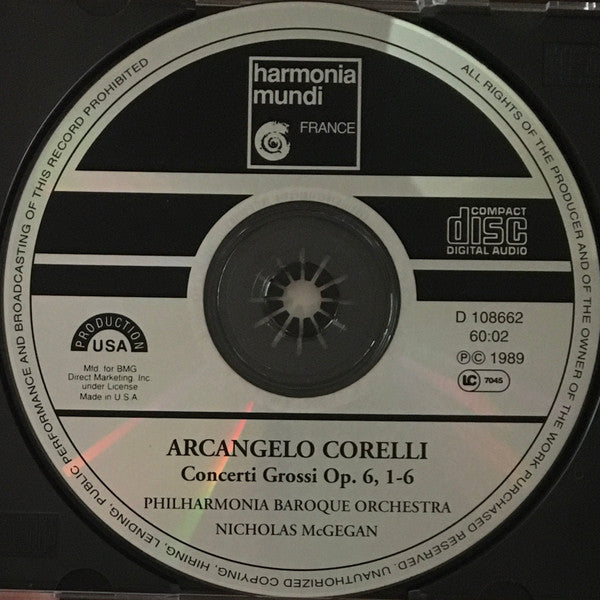 Arcangelo Corelli - Philharmonia Baroque Orchestra, Nicholas McGegan : Concerti Grossi Op. 6 1-6 (CD, Album, Club, BMG)