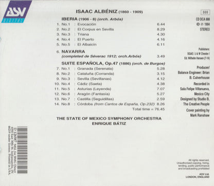 Isaac Albéniz – Orquesta Sinfonica Del Estado De Mexico, Enrique Batiz : Iberia & Suite Española (CD, Album, Club)