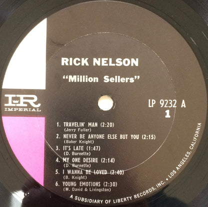 Ricky Nelson (2) : Million Sellers (LP, Comp, Mono, RP, Pit)