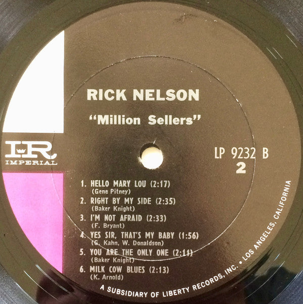 Ricky Nelson (2) : Million Sellers (LP, Comp, Mono, RP, Pit)