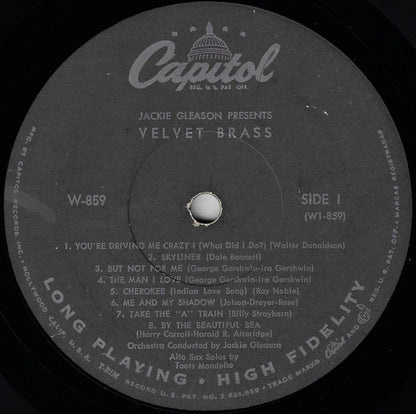 Jackie Gleason : Velvet Brass (LP, Album, Mono, Scr)