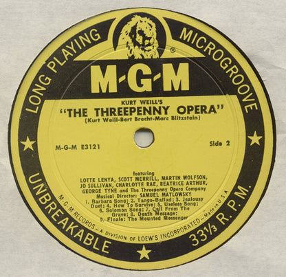 Kurt Weill, Marc Blitzstein : The Threepenny Opera (Die Dreigroschenoper) (LP, Album, Mono, MGM)