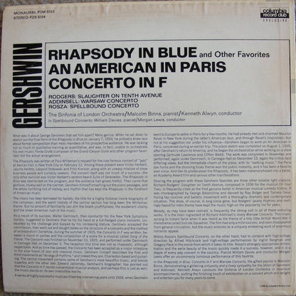 Gershwin* / Rodgers* / Adinsell* / Rosza* - The Sinfonia Of London Orchestra*, Kenneth Alwyn, Morgan Lewis, Malcolm Binns, William Davies : Rhapsody In Blue / An American In Paris / Concerto In F (2xLP, Club)
