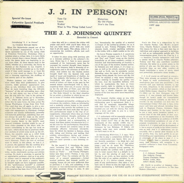 The J.J. Johnson Quintet : J. J. In Person! (LP, Album, RE)