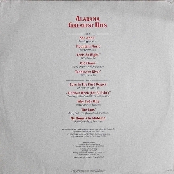 Alabama : Alabama Greatest Hits (LP, Comp, Ind)
