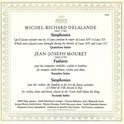 Michel Richard Delalande, Jean-Joseph Mouret, Adolf Scherbaum, Orchestre De Chambre Paul Kuentz, Paul Kuentz : Simphonies • Fanfares • Simphonies (LP, RP, Gat)