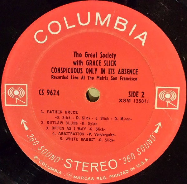 The Great Society With Grace Slick : Conspicuous Only In Its Absence (LP, Album, San)