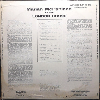 Marian McPartland : Marian McPartland At The London House (LP, Album, Mono)