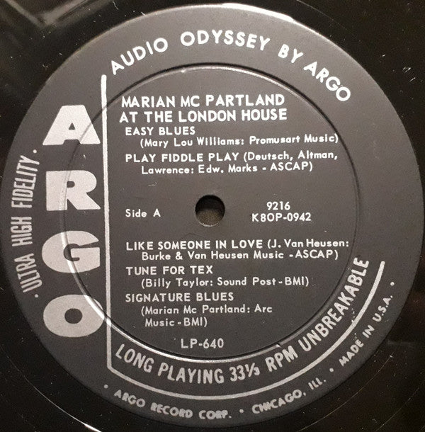 Marian McPartland : Marian McPartland At The London House (LP, Album, Mono)