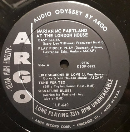 Marian McPartland : Marian McPartland At The London House (LP, Album, Mono)