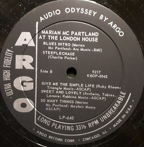 Marian McPartland : Marian McPartland At The London House (LP, Album, Mono)