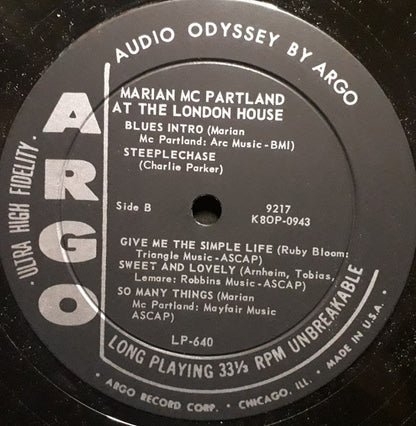 Marian McPartland : Marian McPartland At The London House (LP, Album, Mono)