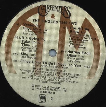 Carpenters : The Singles 1969-1973 (LP, Comp, Club, RE, Ind)