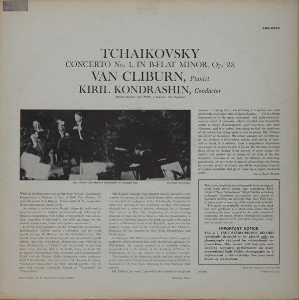 Pyotr Ilyich Tchaikovsky, Van Cliburn, Kiril Kondrashin : Concerto No. 1 (LP, Ind)