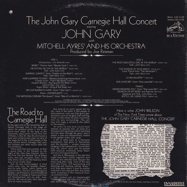 John Gary : Carnegie Hall Concert (LP, Gat)