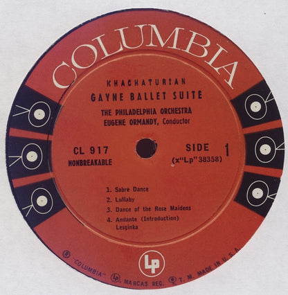 Aram Khatchaturian / Dmitry Kabalevsky / The Philadelphia Orchestra Conducted By Eugene Ormandy : Gayne Ballet Suite / The Comedians. Op.26 (LP, Mono, Bri)