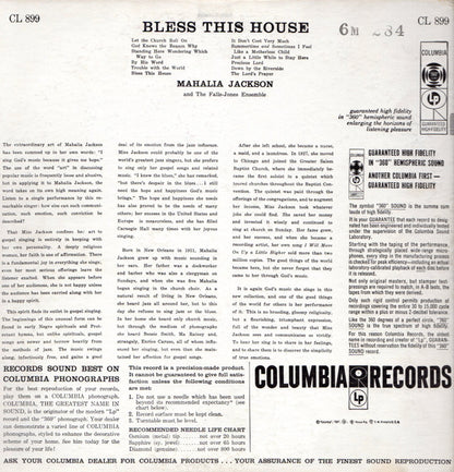 Mahalia Jackson And The Falls-Jones Ensemble : Bless This House (LP, Album, Mono)