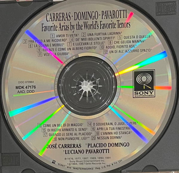 José Carreras, Placido Domingo, Luciano Pavarotti : Favorite Arias By The World's Favorite Tenors (CD, Album, Comp)