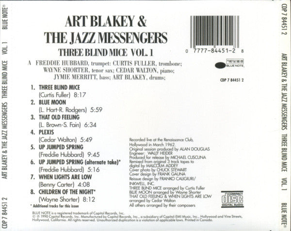 Art Blakey & The Jazz Messengers : 3 Blind Mice Volume 1 (CD, Album, RE)