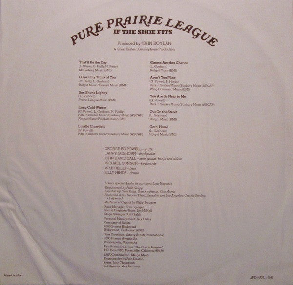 Pure Prairie League : If The Shoe Fits (LP, Album, Ind)