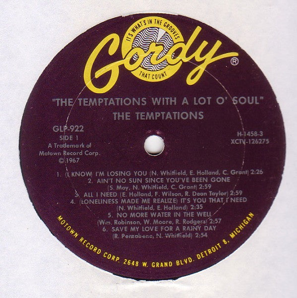 The Temptations : With A Lot O' Soul (LP, Album, Mono, Pit)