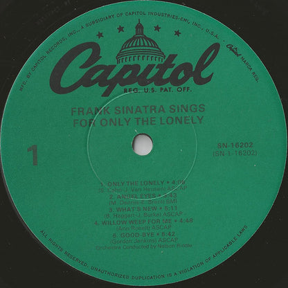 Frank Sinatra : Frank Sinatra Sings For Only The Lonely (LP, Album, RE)
