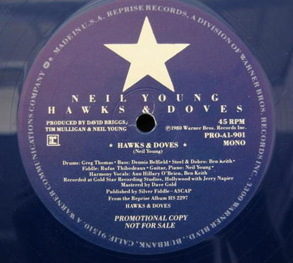 Neil Young : Hawks & Doves (12", Single, Mono, Promo, Blu)